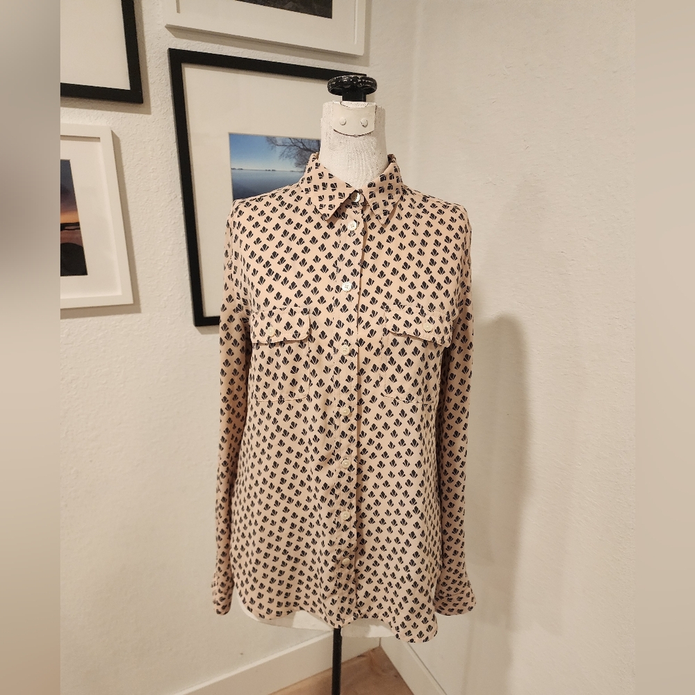 Loft Blush Pink Patterned Button-Down Blouse. - image 1